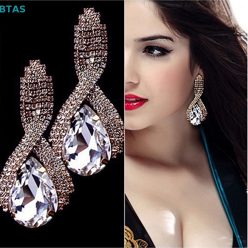 Bông Tai Đính Đá Hình Giọt Nước Thời Trang Cho Nữ