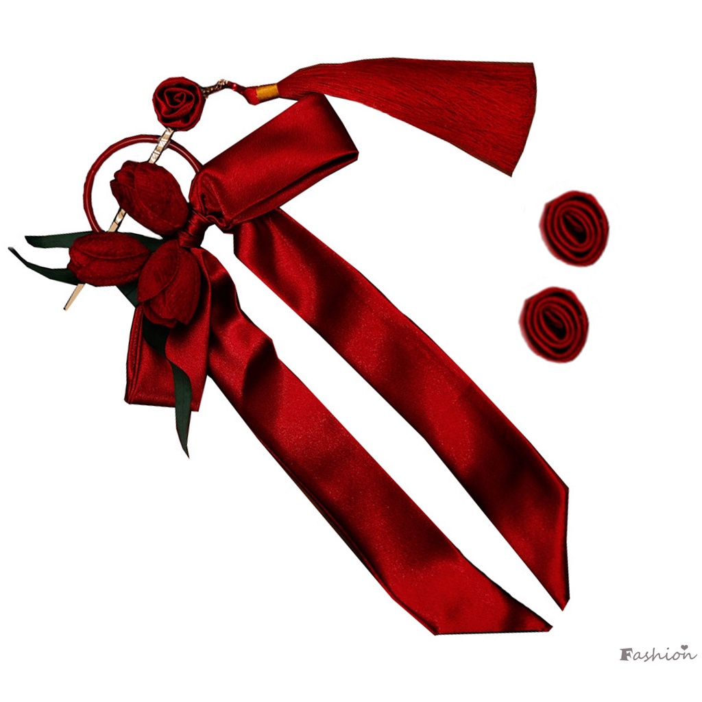 Bộ Bông Tai Cài Tóc Trung Hoa Đính Nơ Bằng Kim Loại Thanh Lịch Cho Cô Dâu