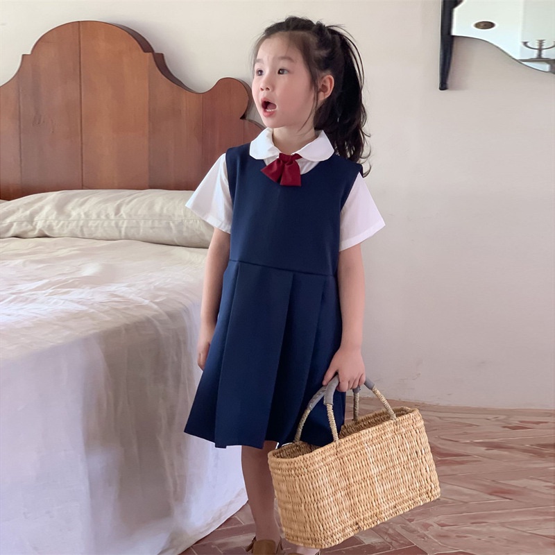 Đầm Không Tay Xếp Ly Phong Cách Preppy Thời Trang Mùa Hè Hàn Quốc 2023 Mới Cho Bé Gái Mẫu Giáo