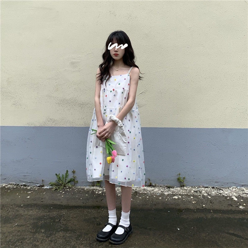 [F &amp; X] Đầm Búp Bê Hai Dây Phối Lưới Phong Cách Nhật Bản Ngọt Ngào Tươi Mới Cho Nữ Sinh