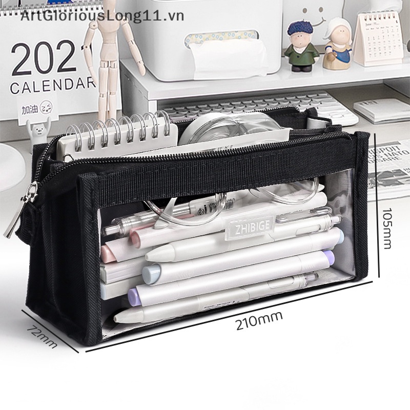 Túi Đựng Bút Trong Suốt Sáu Ngăn Sức Chứa Lớn Có Khóa Kéo Tiện Lợi