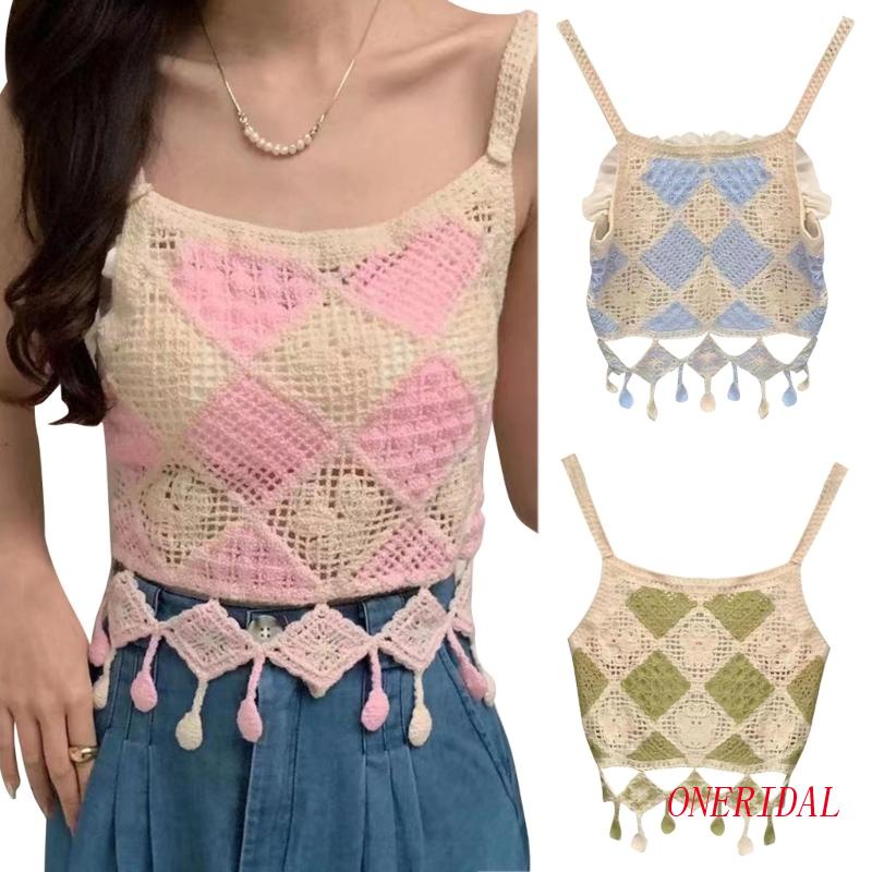 Áo Croptop Hai Dây Dệt Kim Cổ Vuông Thêu Họa Tiết Dễ Thương Thời Trang Dự Tiệc Cho Bạn Gái