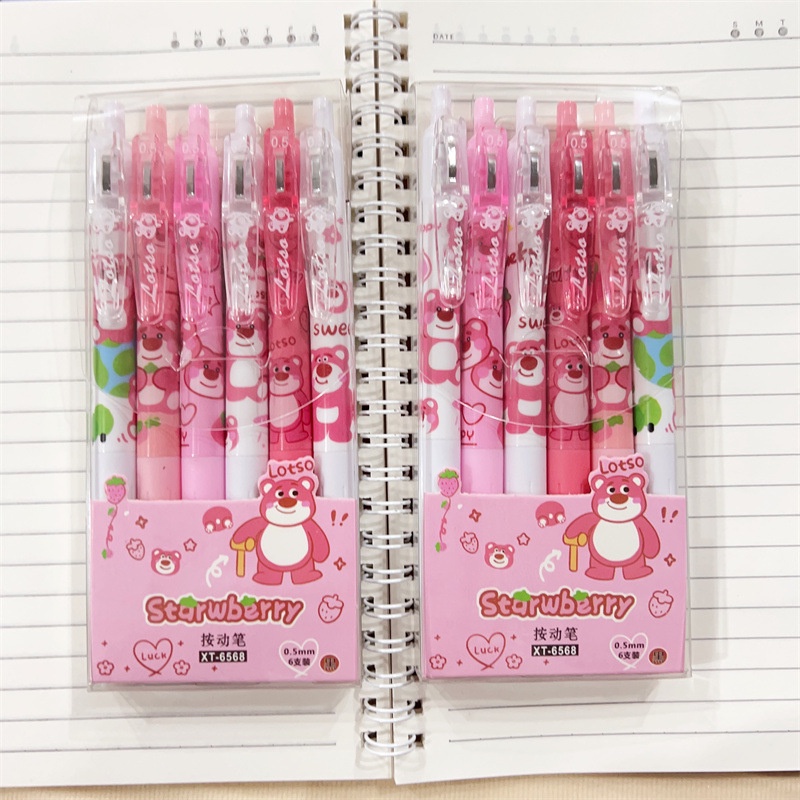 Set 6 Bút Bi Đen In Hình Gấu Dâu Tây Đáng Yêu