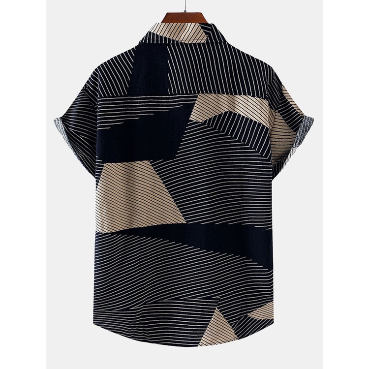 Bộ Áo Sơ Mi In Họa Tiết Hình Học Phối Quần Short Cá Tính Cho Bé