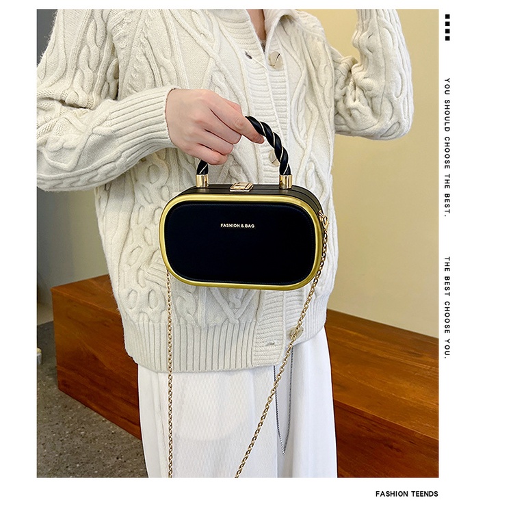 Túi Xách JASMIN NOIR Da PU Phối Dây Xích Có Khóa Thời Trang Cho Nữ