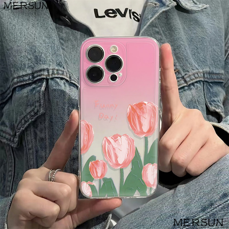 ✅Ốp Điện Thoại Mềm Chống Sốc Họa Tiết Hoa Tulip 6In Cho Iphone 11 1214Pro 13 plus 78