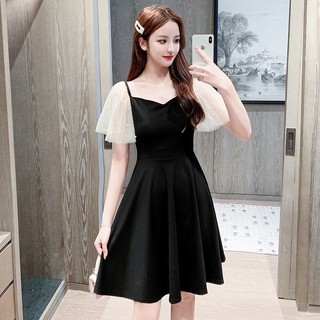Đầm đen cổ chữ v ôm eo đính hạt phong cách hàn quốc thời trang cho nữ