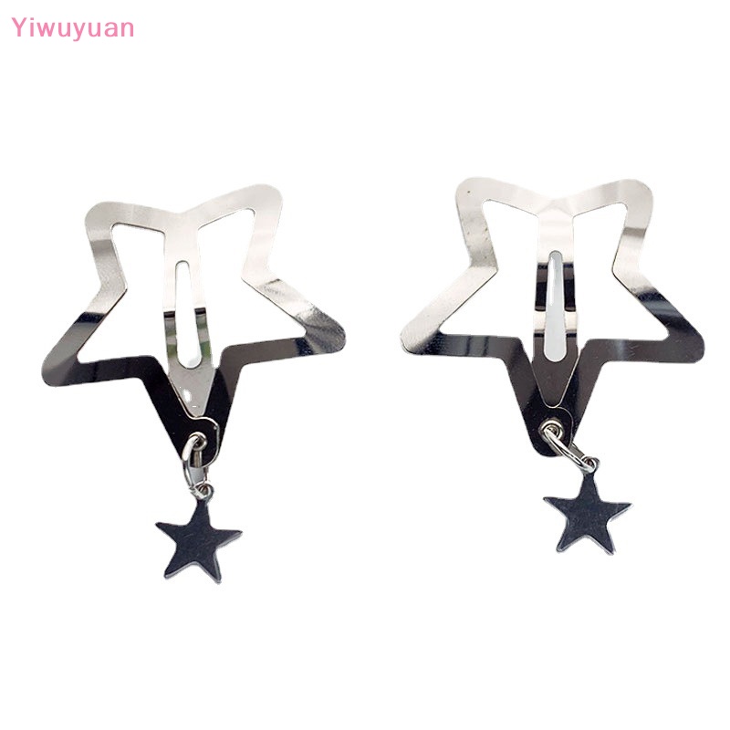 Bộ 2 Kẹp Tóc Kim Loại Hình Ngôi Sao Màu Bạc Dễ Thương Cho Nữ Y2K
