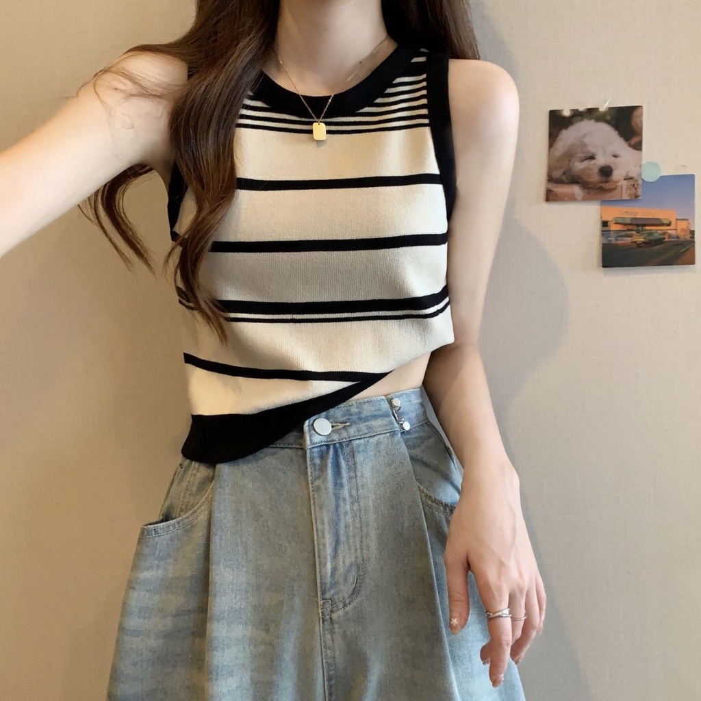 Áo Hai Dây Dệt Kim Họa Tiết Kẻ Sọc Thời Trang Mùa Hè Cho Nữ