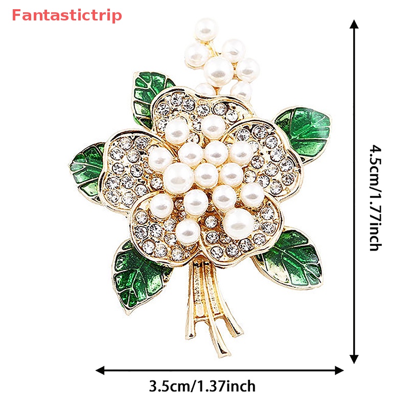 [Fantastictrip] Ghim Cài Khăn Quàng Cổ Hình Hoa Lá Tráng Men Đính Đá Ngọc Trai Sáng Tạo Hợp Thời Trang Chất Lượng Cao Cho Nữ