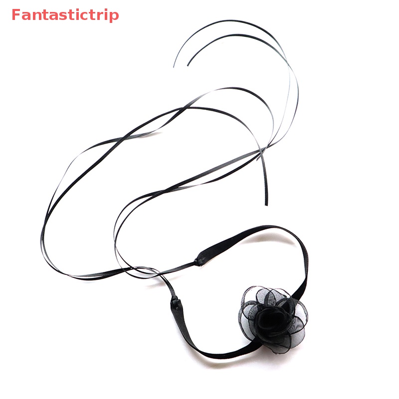 [Fantastictrip] Vòng Cổ Choker Dây Ruy Băng Siêu Dài Hình Hoa Trà Đen Quyến Rũ Làm Quà Tặng Tiệc Tùng