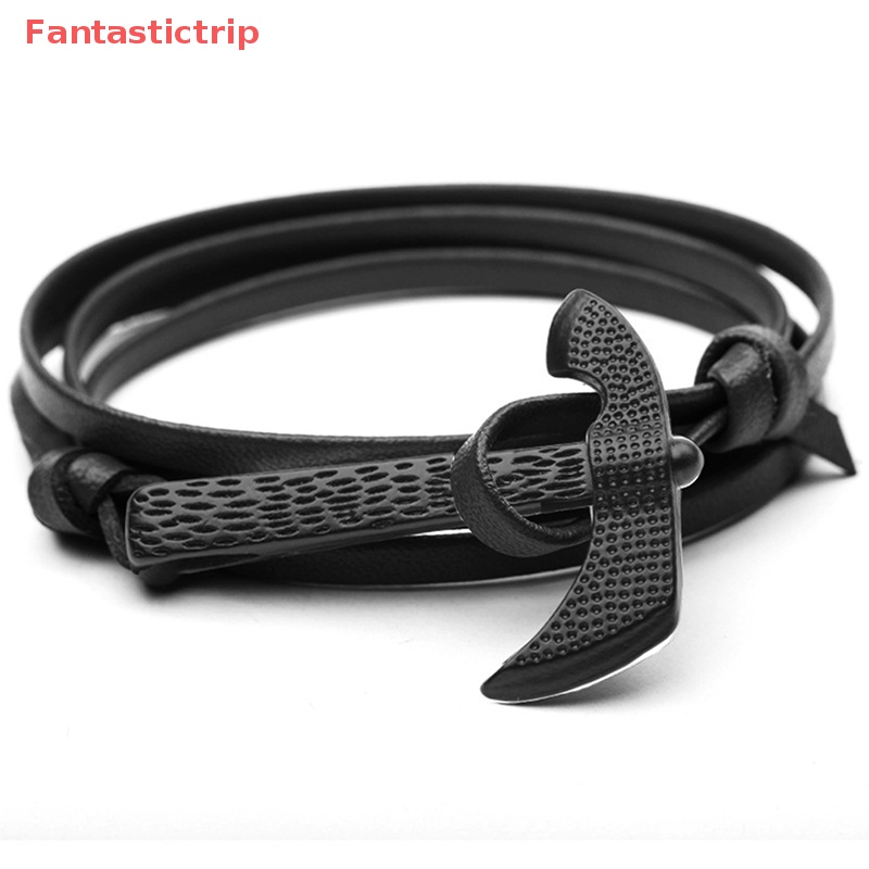 [Fantastictrip] Vòng Tay Da Đen Phối Móc Kim Loại Thể Thao Thời Trang Mới Cho Nam