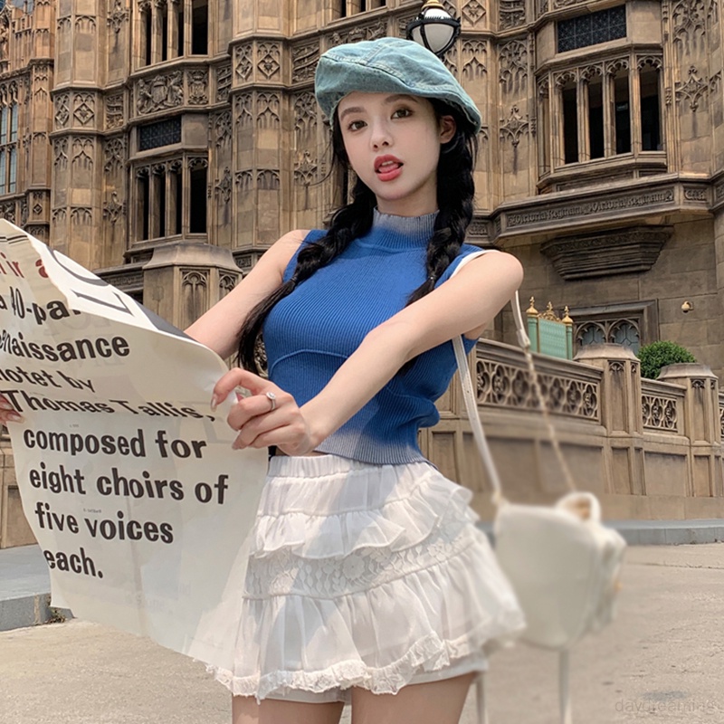 Áo Croptop Dệt Kim Hai Dây Dáng Ôm Phong Cách Hàn Quốc Thời Trang Mùa Hè Cho Nữ