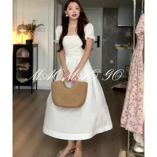   Đầm Trắng Dáng Dài Cổ Vuông Phong Cách Pháp Thời Trang Cao Cấp Cho Nữ Mới