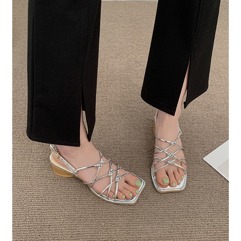 Xăng đan Cao Gót Quai Ngang Màu Bạc Thiết Kế Đơn Giản Thời Trang Mùa Hè Hàng Mới Dành Cho Bạn Nữ-AA0444