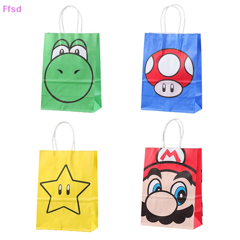 {Ffsd} Set 4 Túi Giấy Kraft In Hình Super Marios Trang Trí Tiệc Cưới / Sinh Nhật / Giáng Sinh / Năm Mới Bán Chạy