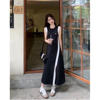 LIWX Alexander Wang 23 spring and summer new letter brooch decoration niche design contrast color split sleeveless dress women's fashion slimming