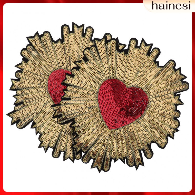 Bộ 2 Miếng Vá Trang Trí Áo Khoác Hình Trái Tim Đính Kim Sa Lấp Lánh