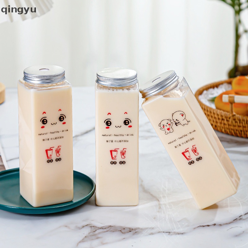 Cốc Uống Trà Sữa Hình Vuông 500ml In Họa Tiết Hoạt Hình Dễ Thương Dùng Một Lần