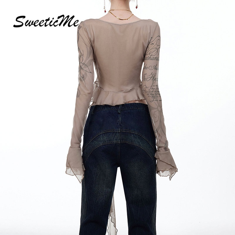 Áo Thun Tay Loe Cổ Chữ V Phối Màu Tương Phản Thời Trang Retro 2023 Cho Nữ