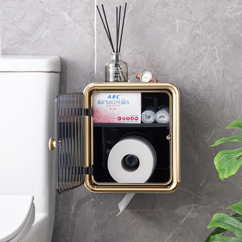Hộp treo đựng giấy vệ sinh dán tường chống nước có khay để đồ,Giá Đỡ Cuộn Giấy,Hộp đựng giấy vệ sinh