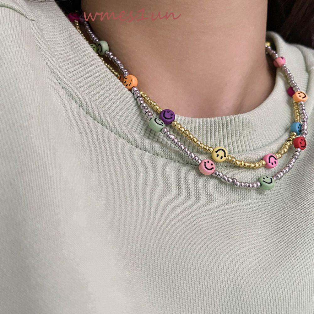 Vòng cổ Chuỗi Hạt Nhiều Màu Mặt Cười WMES15H Phong Cách Hip Hop Hàn Quốc Y2K