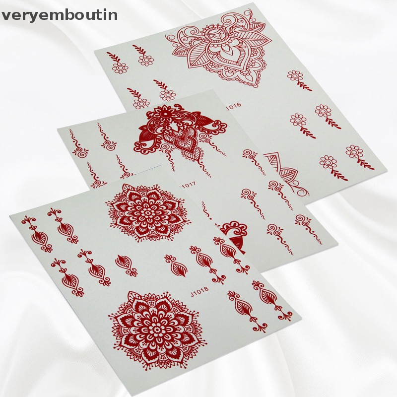Hình Xăm Tạm Thời Henna Màu Đỏ Họa Tiết Hoa Mandala Mehndi Bảo Vệ Toàn Thân Chống Thấm Nước Cho Nữ