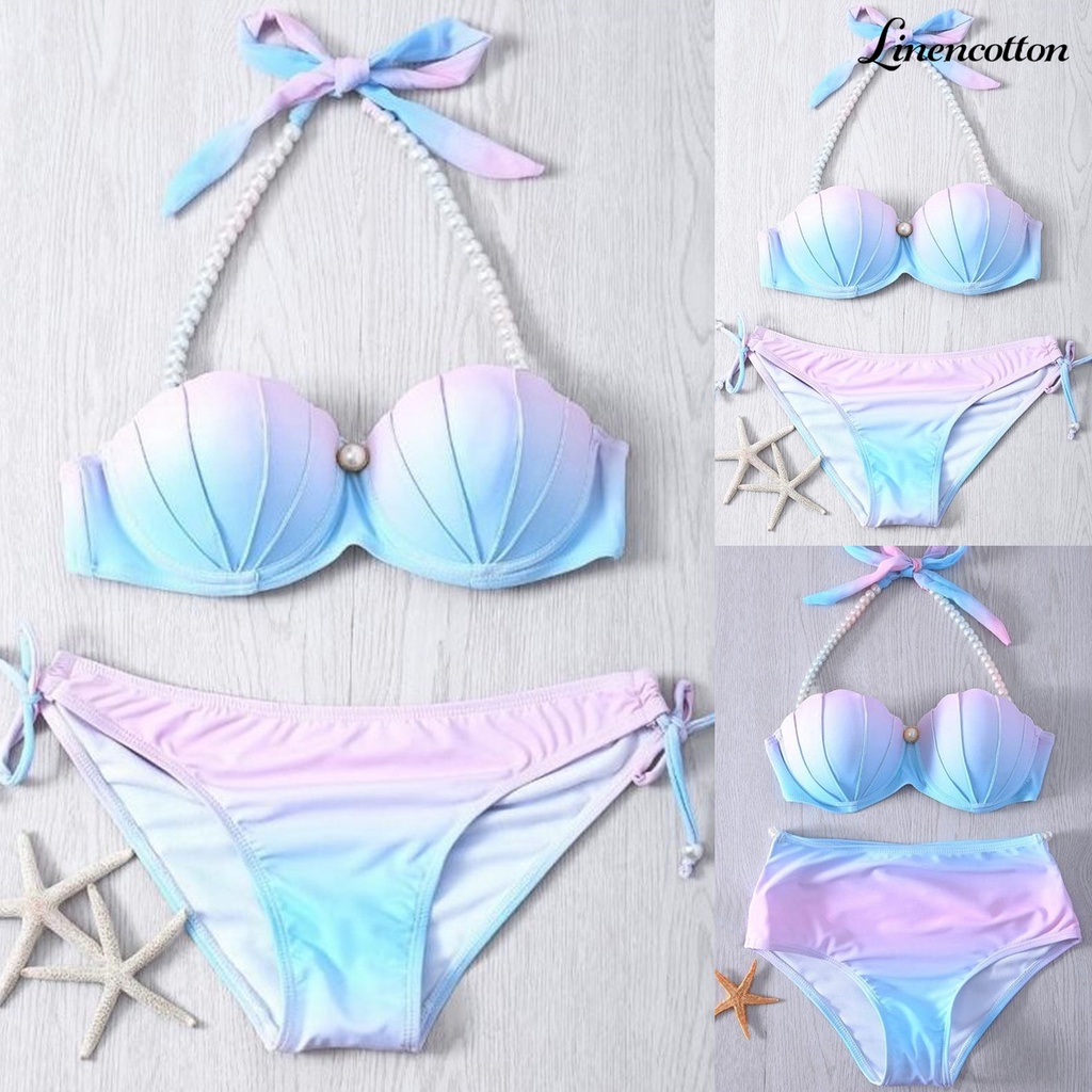Bộ Đồ Bơi Bikini 2 Mảnh Vỏ Sò Màu Gradient Có Độ Co Giãn Cao Cho Nữ
