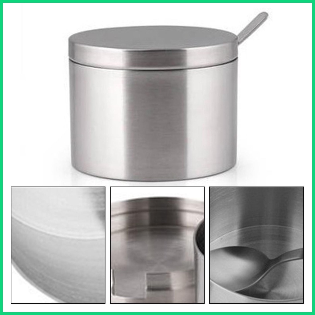 Hộp Đựng Gia Vị Bằng Thép Không Gỉ Có Nắp Và Muỗng Tiện Dụng Cho Nhà Bếp