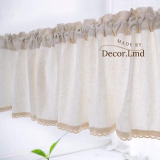 Rèm cửa sổ nhỏ, rèm che kệ bếp vintage màu ngà, có viền ren (đặt theo yêu cầu liên hệ CSKH)