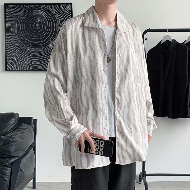 Áo Sơ Mi Nam Dài Tay Họa Tiết Da Báo Thời Trang Hàn Quốc