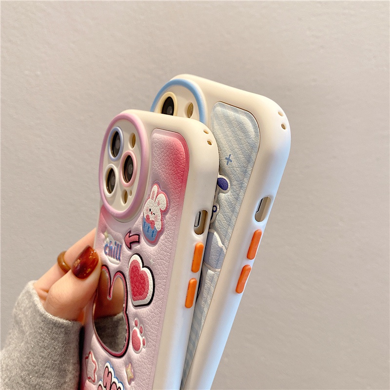 Ốp Điện Thoại Da Silicon Mềm Chống Sốc Gắn Gương Hình Gấu / Thỏ Cho iPhone 14 13 12 11 Pro Max 14 Plus
