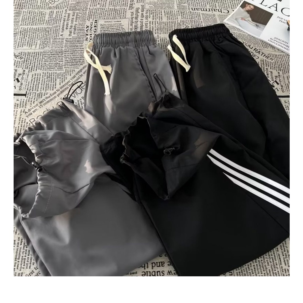 Quần Thể Thao Kẻ Sọc Dáng Rộng Phong Cách Đường Phố Mùa Hè Unisex