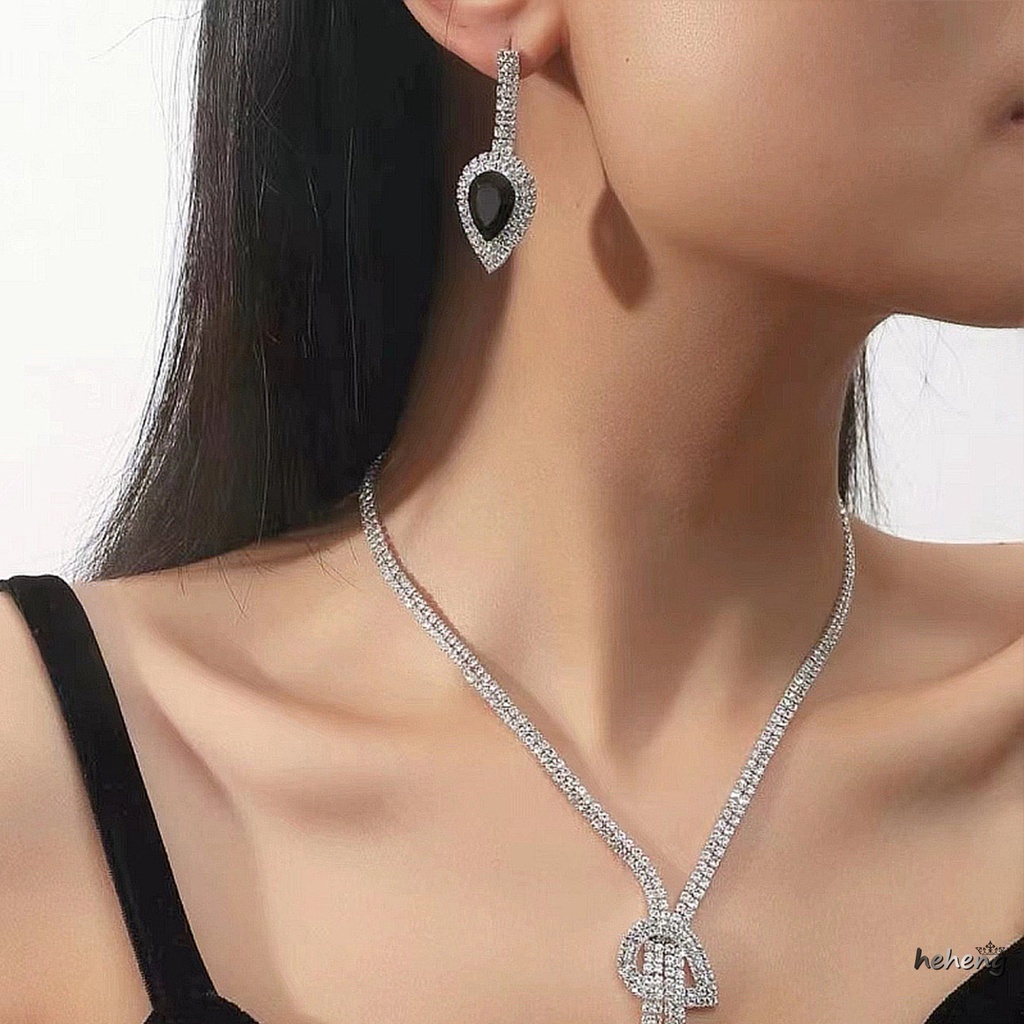 Bộ Vòng cổ + Bông Tai HợP Kim ĐíNh Đá Thanh LịCh