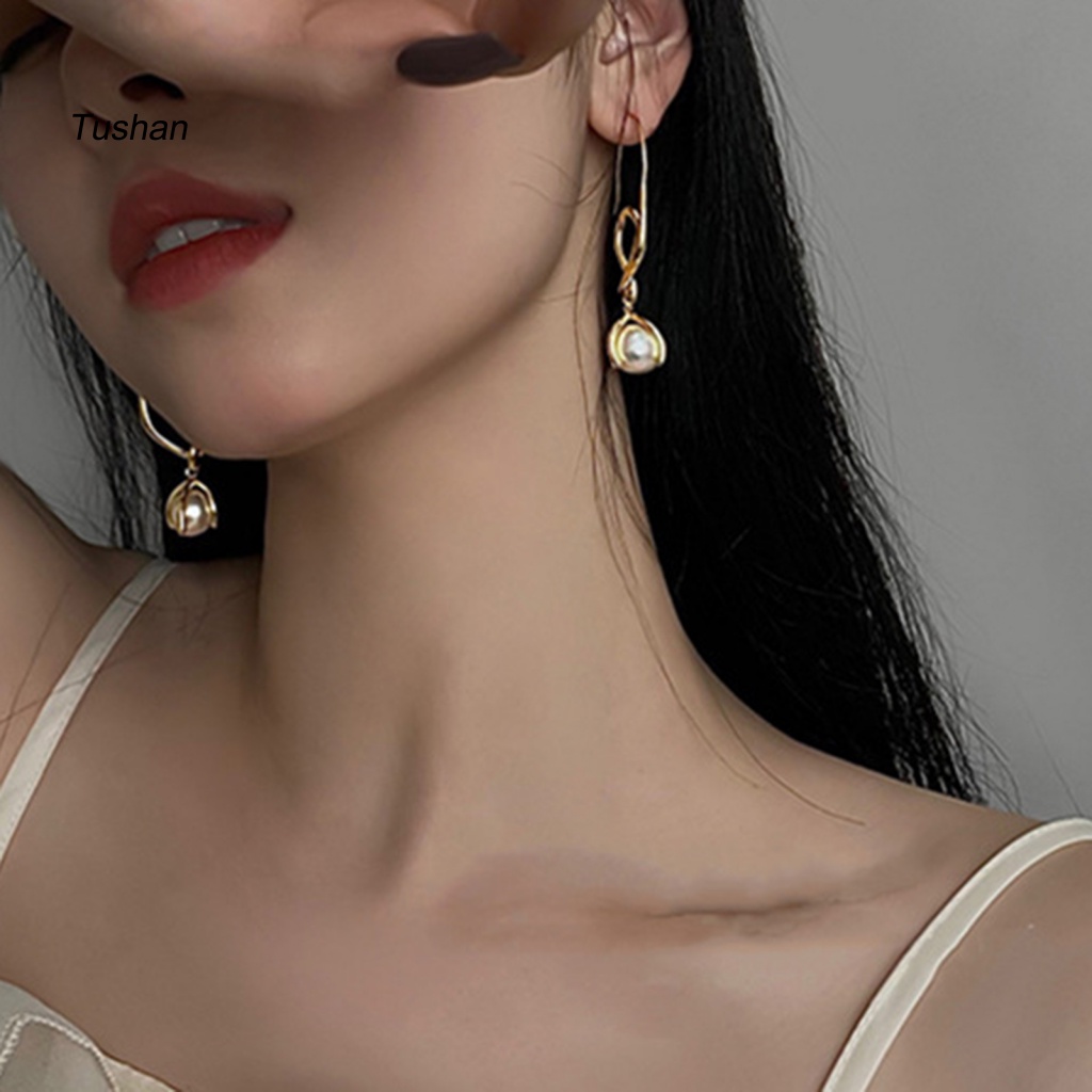 1 Đôi Bông Tai Ngọc Trai Giả Màu Trắng Sáng Bóng Thanh Lịch