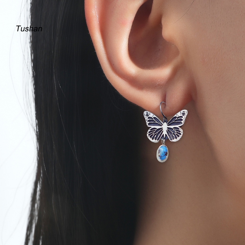 1 Đôi Bông Tai Hình Học Đính Đá Ngọc Lam Nhân Tạo Phong Cách Boho Thời Trang Cho Nữ