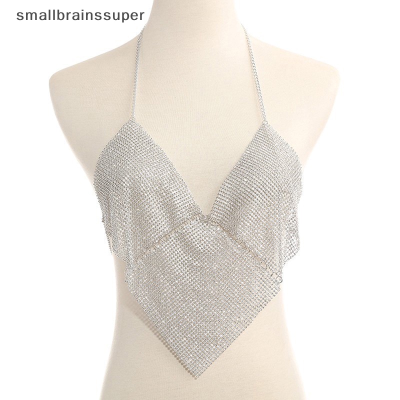 Smallbrainssuper Áo Crop Top Dây Xích Lưng Đính Đá SBS Cho Nữ Dự Tiệc Đêm