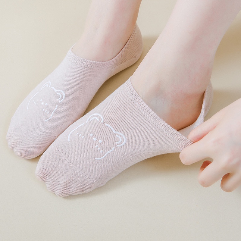 Vớ Thuyền Mỏng Vô Hình / Miệng Nông Bằng Silicon Trơn Chống Trượt Hình Gấu Dễ Thương Thoáng Khí Mùa Hè Cho Nữ