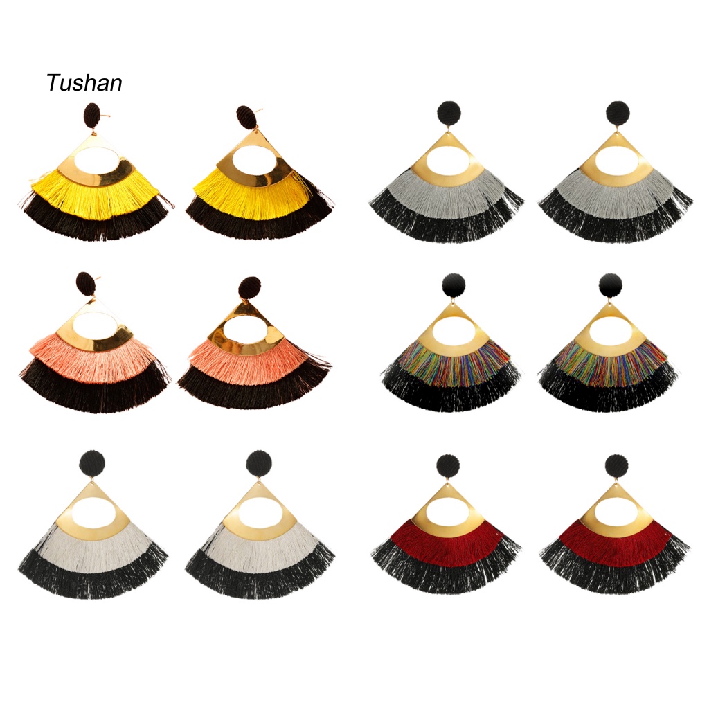 1 Cặp Bông Tai Dáng Dài Đính Tua Rua Phong Cách Bohemian Thời Trang