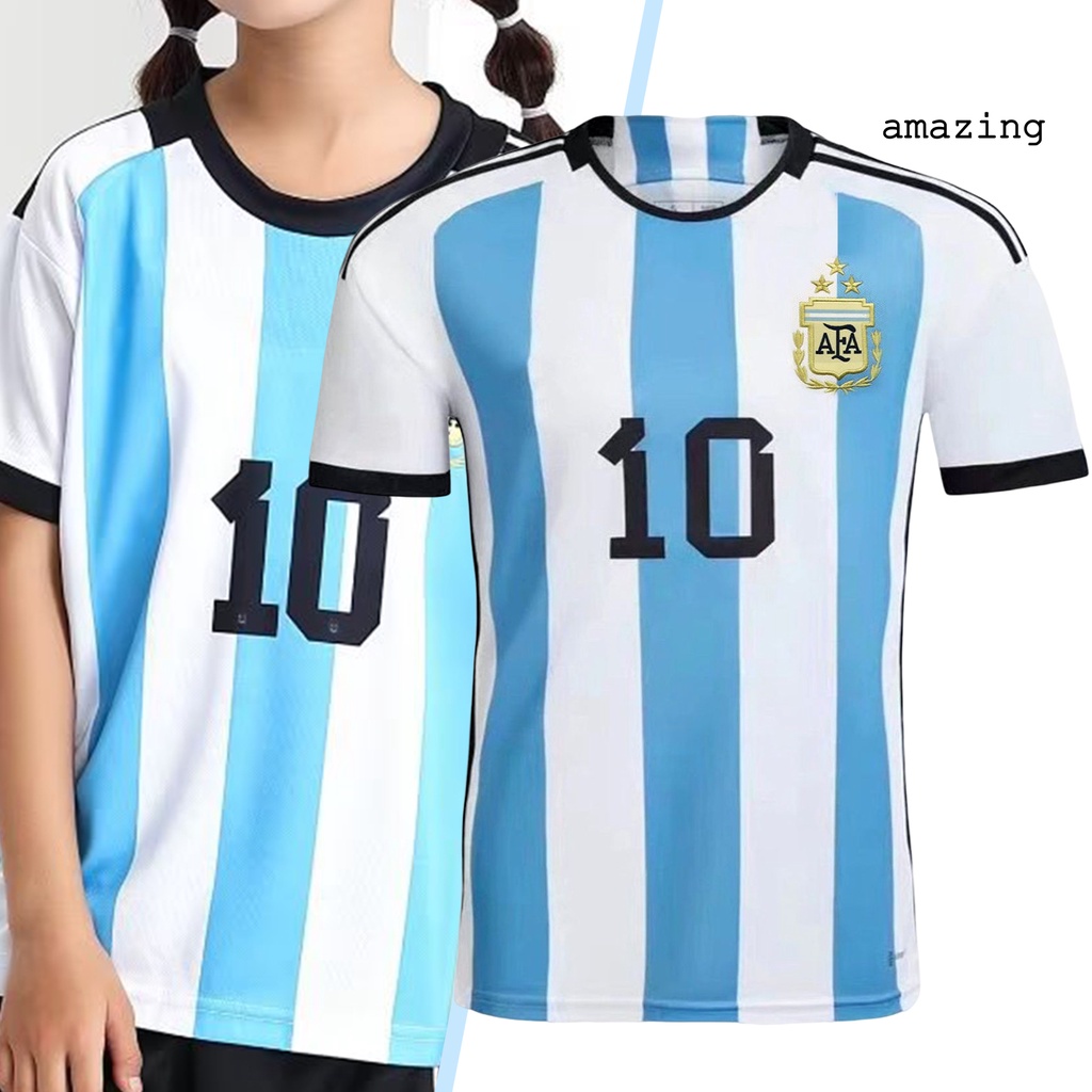 Áo Thun Bóng Đá Cổ Tròn Tay Ngắn Kẻ Sọc Trắng Xanh Thoáng Khí Thấm Hút Mồ Hôi Áo Thun Thể Thao 10 / 10 Thời Trang Năng Động Cho Bé