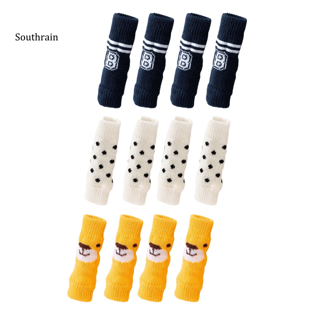 Set 4 Đôi Tất Dệt Kim Chống Trượt In Hình Dấu Chân Cún Đáng Yêu Giữ Ấm Mùa Thu