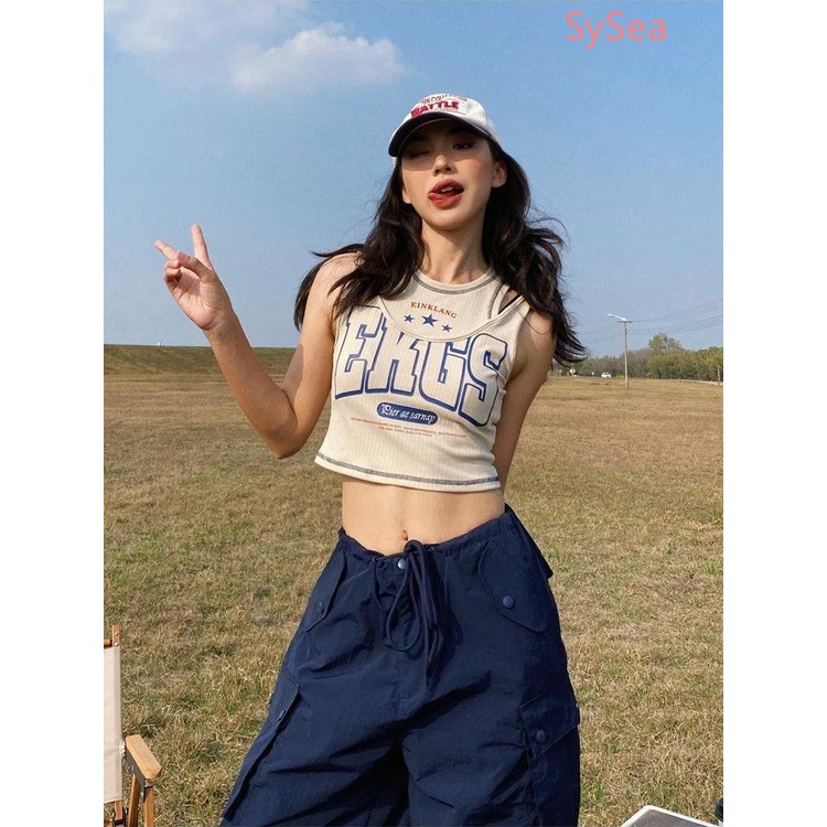 Áo Hai Dây In Họa Tiết Phong Cách Retro Mỹ Cho Nữ