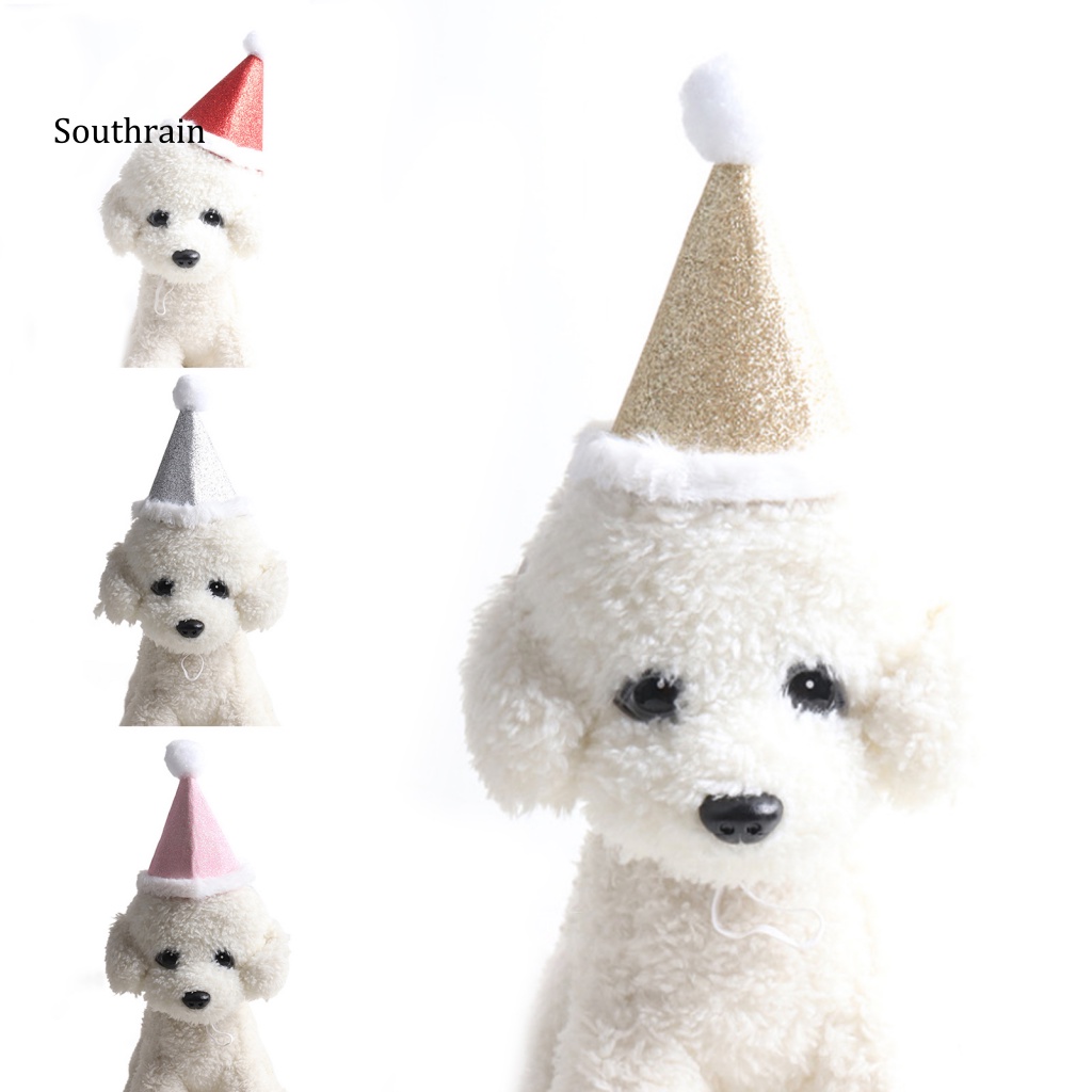 Mũ Đội Có Dây Rút Bề Mặt Bóng Lấp Lánh Trang Phục Cho Thú Cưng Chó Mèo Giáng Sinh
