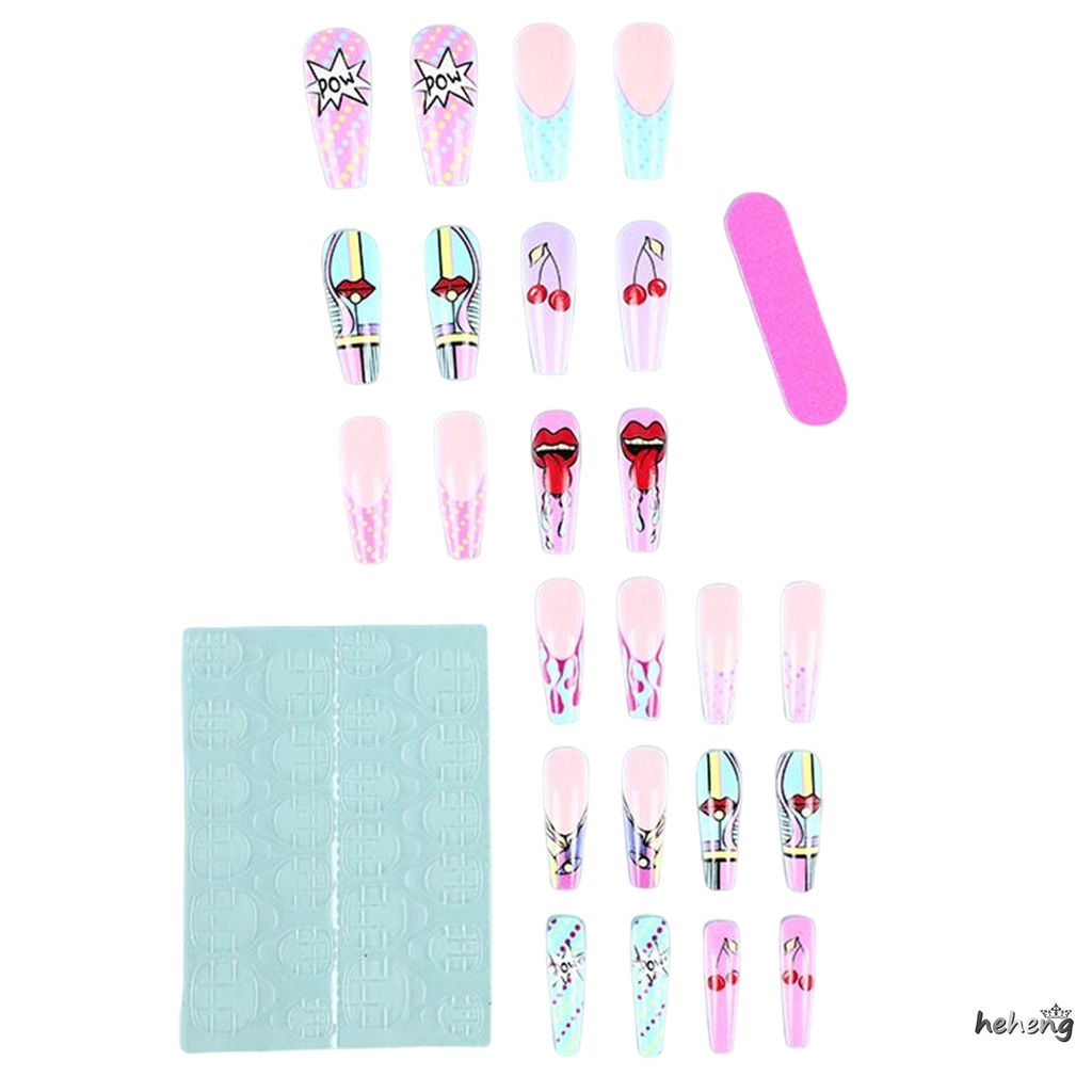 Móng Tay Giả Họa Tiết Cherry Tự Nhiên Nhẹ Nhàng Cho Nữ