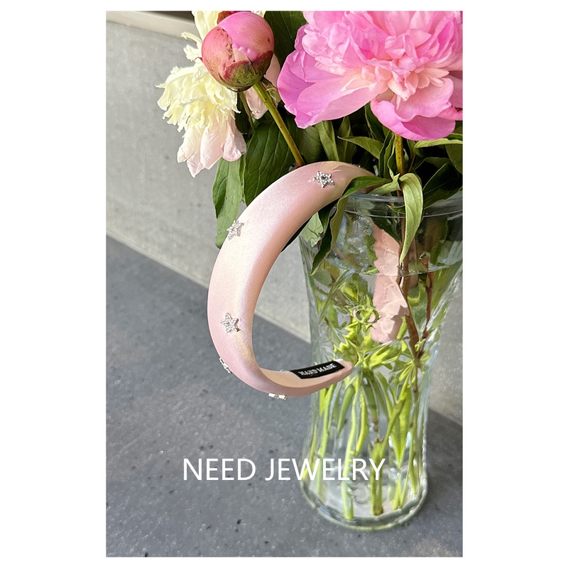 Băng Đô Cài Tóc Satin Dày Đính Đá Hình Ngôi Sao Năm Cánh Thời Trang Nhật Hàn