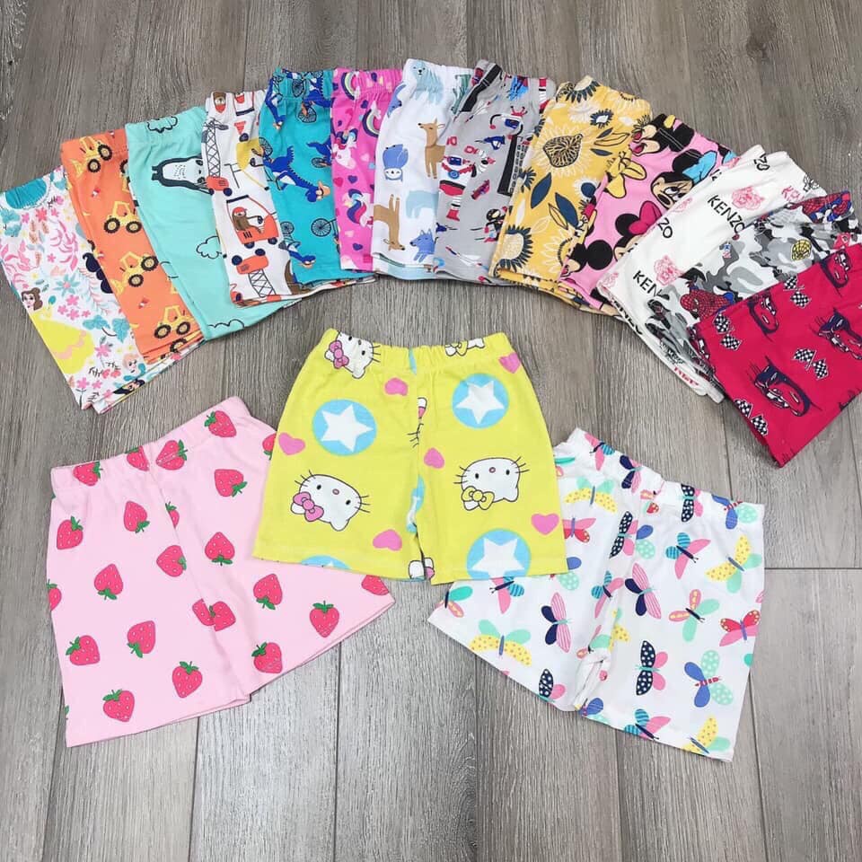 Quần đùi chục cho bé gái thun cotton 100% co dãn thấm hút mồ hôi họa tiết dễ thương cho bé gái từ 10~50kg ,