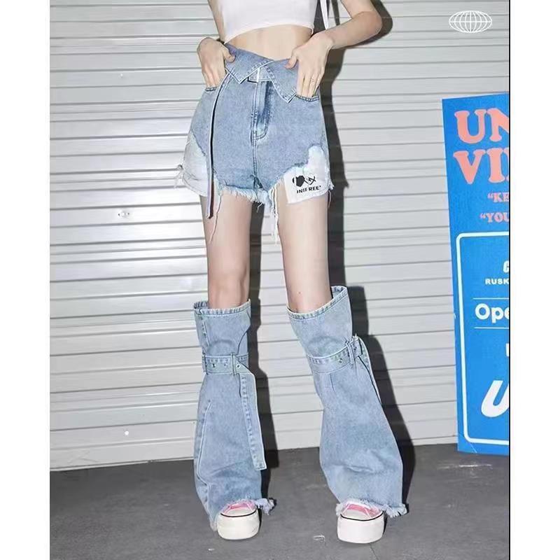 Set Áo Và Quần Short Denim Lưng Cao Thời Trang Cho Bé Gái X3XF