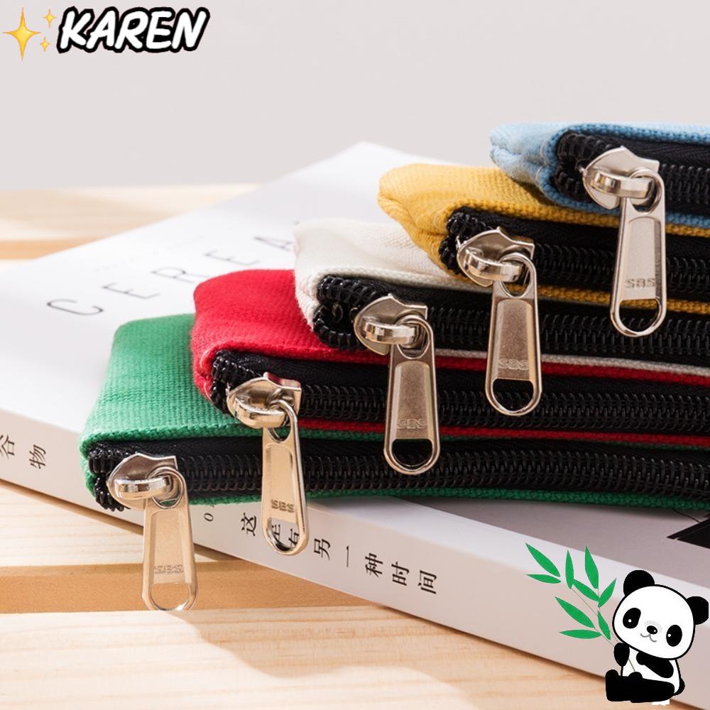 Set 3 Ví Canvas Màu Trơn Có Khóa Kéo Đơn Giản