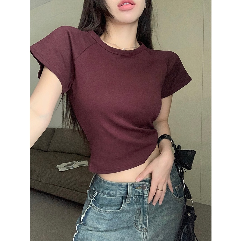 Áo Thun Tay Ngắn Dáng Ôm Màu Sắc Đơn Giản