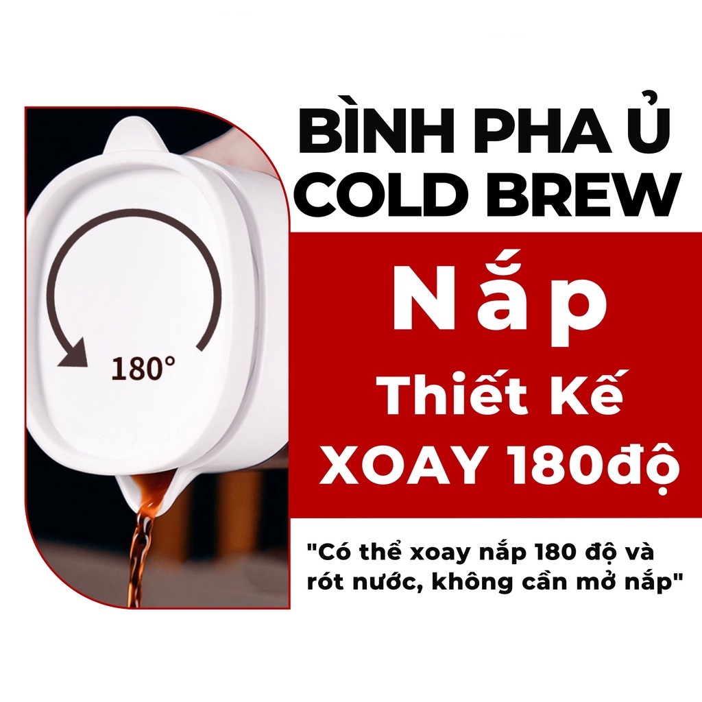 Bình pha ủ cafe COLD BREW (cà phê ủ lạnh) chất liệu nhựa nguyên sinh ABS bền bỉ 1100ml